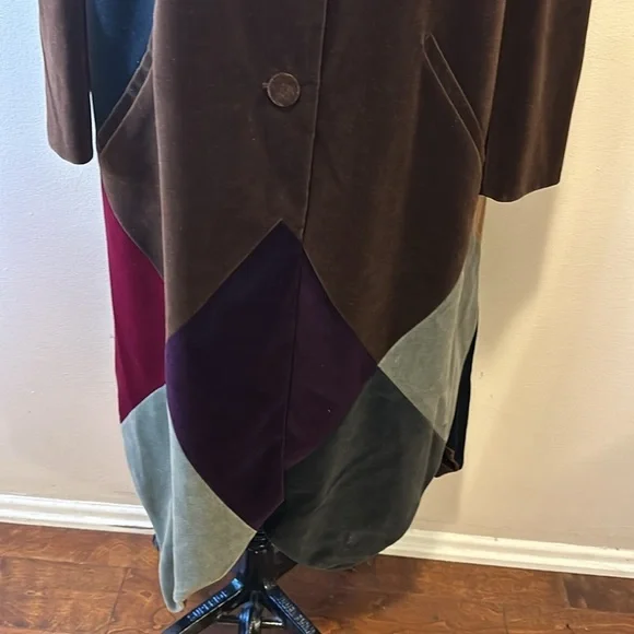 Moschino Couture Brown Patchwork Harlequin Velvet Coat - Picture 4 of 16